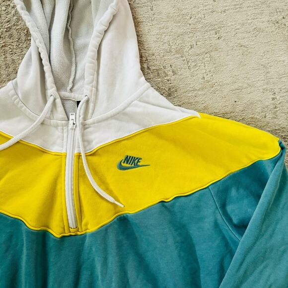 Nike blue green color block quarter zip cropped hoodie woman’s large - Picture 2 of 9